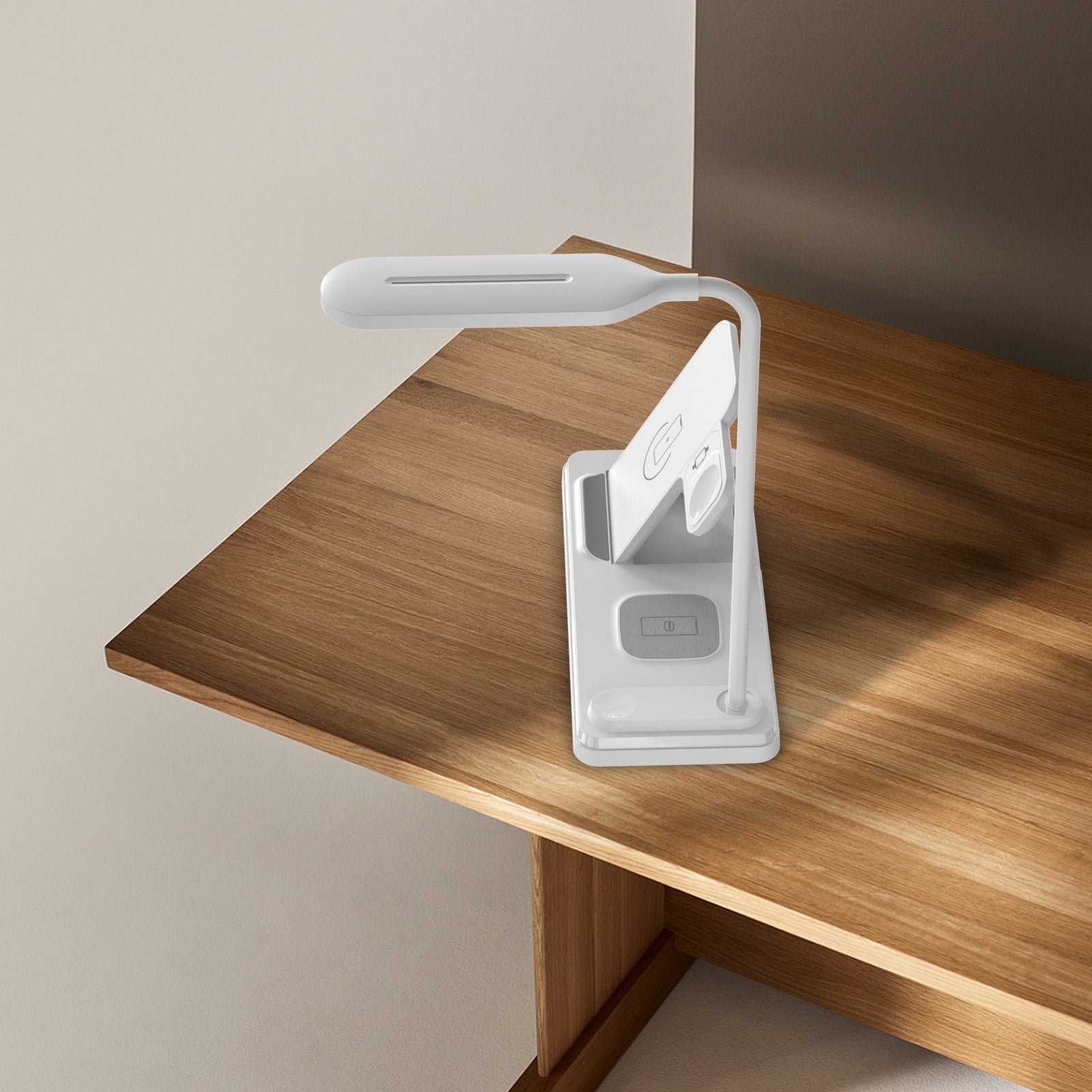 4-in-1 Wireless Charger Desk Lamp with 15W Fast Charging for Mobile Phone, Watch & Headset, Foldable Night Light, Type-C Interface, Eye Protection, Adjustable Brightness, Black White