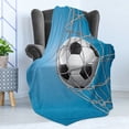 thumbnail image 4 of Soccer Soft Flannel Fleece Throw Blanket, Goal Football in Net Entertainment Playing for Winning Active Lifestyle, Cozy Plush for Indoor and Outdoor Use, 70" x 90", Blue Pale Grey Black, by Ambesonne, 4 of 5