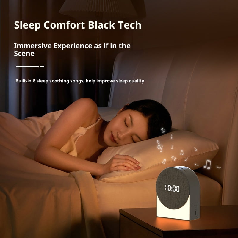 Generic Bedside Dream Machine, White Noise Sound Machine, Sunrise Alarm Clock with Night Light, 4 in 1 Music Speaker, Sleeping Soother with 6 Sounds (9*4.6*11cm)