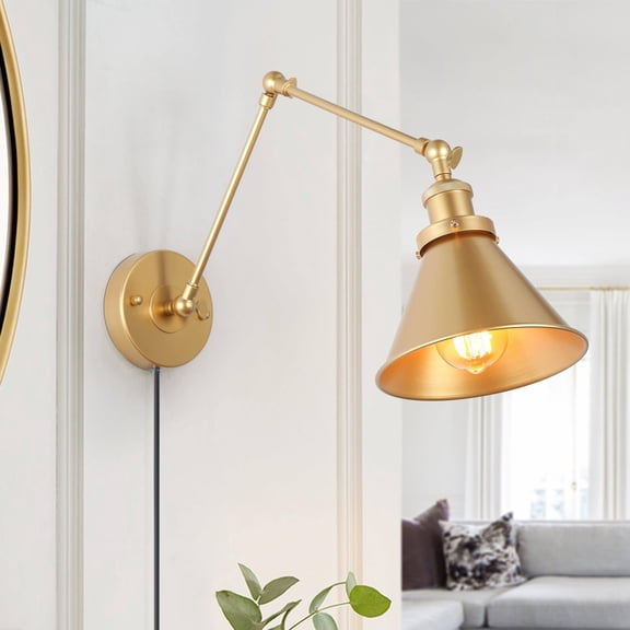 LNC Golden Swing Arm Wall Lamp 2 in 1 Plug-in or Hardwire Sconces Wall Lighting