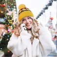 thumbnail image 3 of Bobble Hat Women - Fleece Lined Beanie Hats Ladies Winter Thermal Knitted Wooly Hats with Pom Pom, 3 of 5