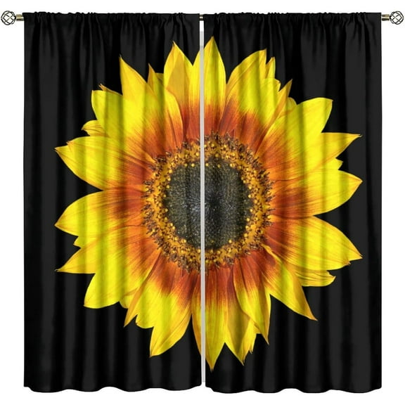 Sunflower Blackout Curtains Country Vintage Farmhouse Black Art Printed Window Drapes for Bedroom Living Room Kitchen Decor W42xL84in 2 Panels