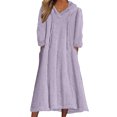 thumbnail image 2 of Women's Casual Round Neck Long Sleeve Pullover Loose Wool Hooded Dress for Winter Comfort and Everyday Wear,Light Purple,2XL, 2 of 8