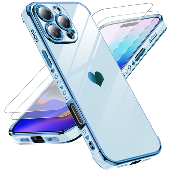 LeYi For iPhone 16 Pro Case: Soft Cute, Tempered Glass Screen Protector 2 Pcs,  Sierra Blue