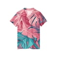 thumbnail image 4 of longantii Boys Short Sleeve Polo Shirt Tropical Leaf Print Casual Golf Shirt Cozy Comfort Collared School Uniform Shirt Hawaiian Style Kids Summer Tops Watermelon Red 13-14 Years, 4 of 6