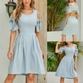 thumbnail image 2 of Plus Size Wrap Dress Womens Mini Length Short Sleeve Lapel V Neck Cute Dressy Casual Dress Tie Waist Office Wear (XXL, Blue), 2 of 7