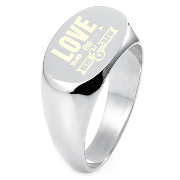 Sterling Silver Love the Here and Now Engraved Oval Flat Top Polished Ring