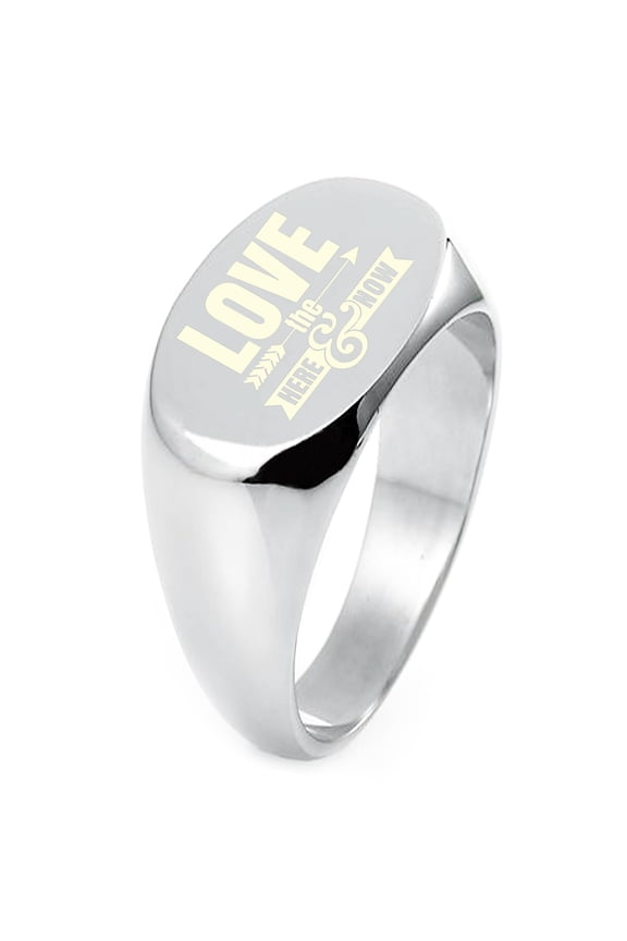 Sterling Silver Love the Here and Now Engraved Oval Flat Top Polished Ring
