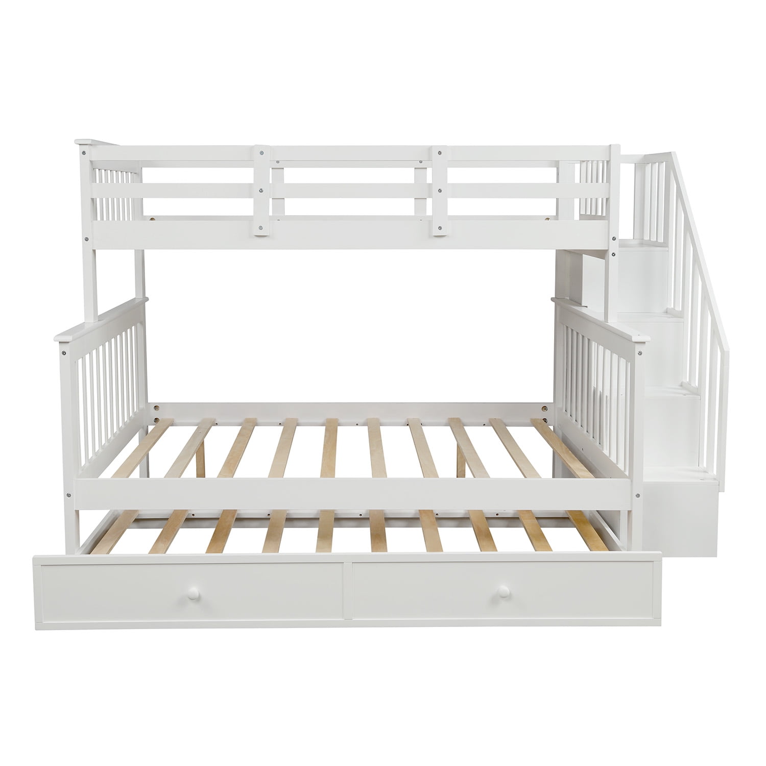 Kepooman Twin-Over-Full Modern Wooden Stairway Bunk Bed with Twin size Trundle & Storage for Bedroom Dorm, 91.73" x 54.33" x 61.4", White Kepooman Twin-Over-Full Modern Wooden Stairway Bunk Bed with Twin size Trundle & Storage for Bedroom Dorm, 91.73" x 54.33" x 61.4", White