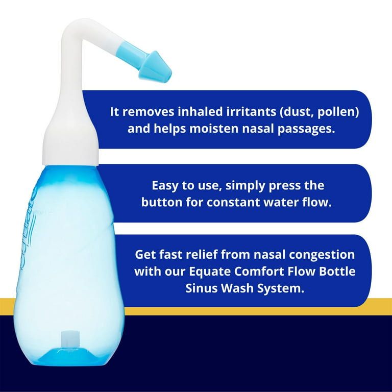 Equate Comfort Flow Bottle with 50 Saline Packets Nasal Wash System for  Nasal Congestion - Blue