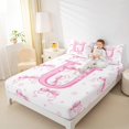 thumbnail image 4 of jejeloiu Letter U Monogrammed Twin Sheet Sets,Cute Bow Flower Twin Fitted Sheet,Pink White Bowtie Flat Sheet For Child,Microfiber Room Decorative,3pcs, 4 of 7