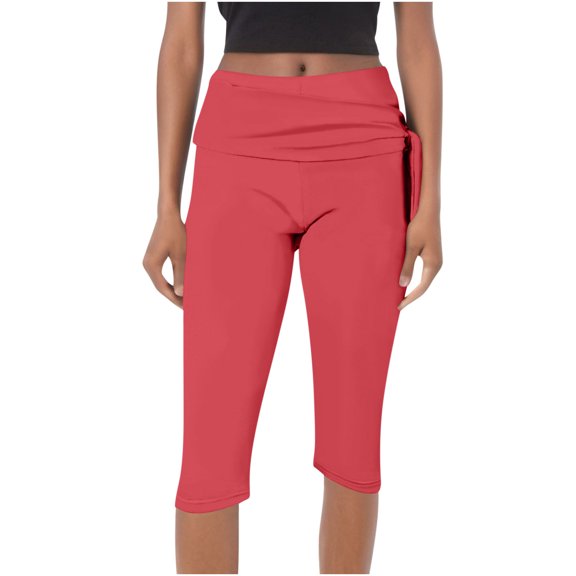 Cavosen Yoga Pants for Women Loose Capri Solid Stretchy Lightweight Elastic Waist Cropped Trousers Breathable Casual Pants Red M