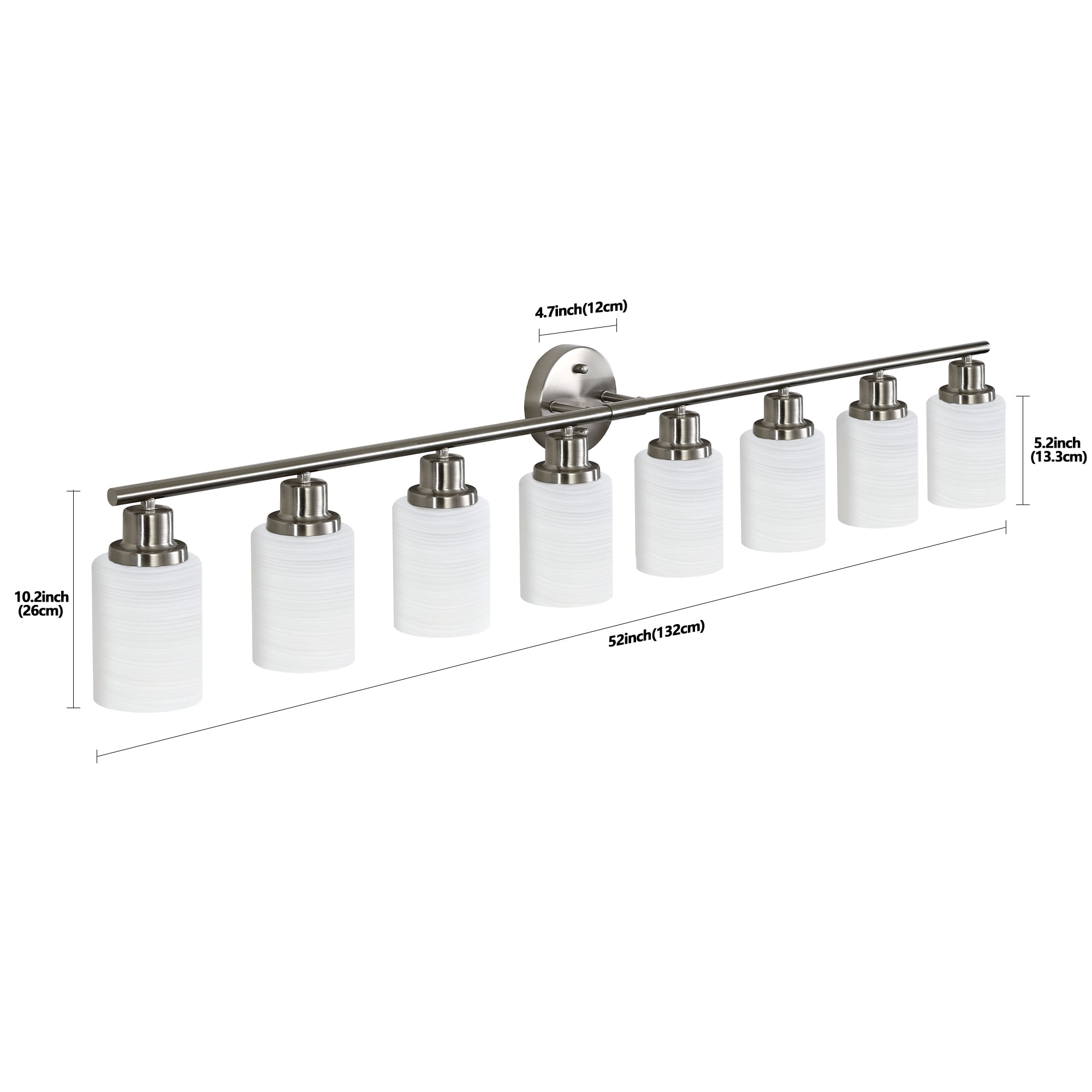 Holaki 52" Modern 8-Light Vanity Wall Sconce, Brushed Nickel Finish with Frosted Glass Shades for Bathroom or Hallway Lighting (E26, No Bulbs Included)