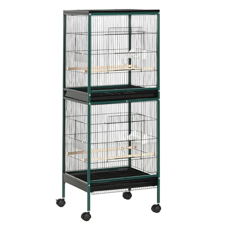Large Bird Cage 55" Green, 1.7ft Wide Aviary for Canary, Finch, Conure - Multi-Door Design, Indoor Bird Habitat with Perches & Food Containers