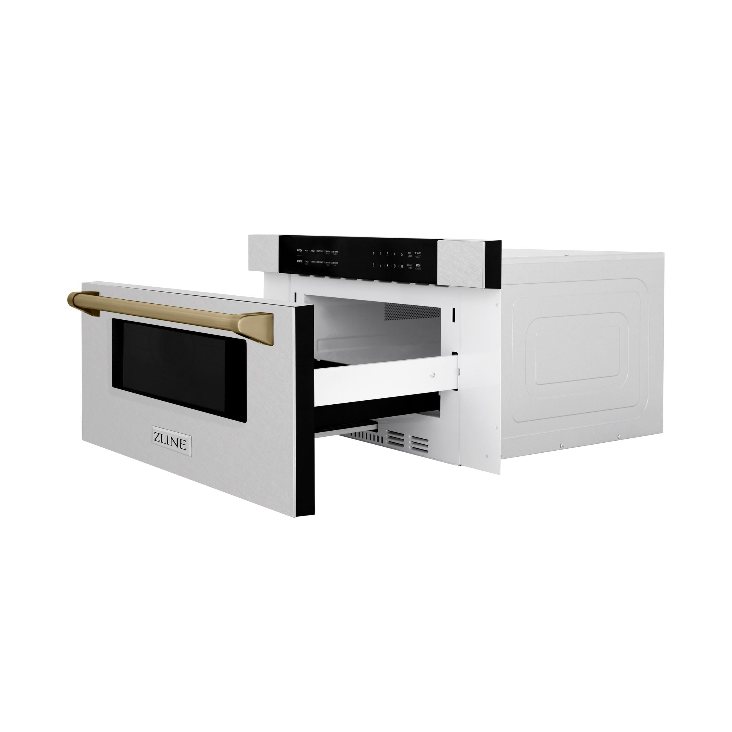 ZLINE Autograph Edition 30" 1.2 cu. ft. Built-In Microwave Drawer in Fingerprint Resistant Stainless Steel with Gold Accents