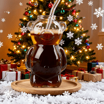 Viral 2025 Bear Glass Cold Cup, 11oz with Straw, Perfect for Holiday Iced Coffees, Cold Brew, Cocktails, and Christmas Gifts for Drink Lovers,(1 Bear Cup with Straw)