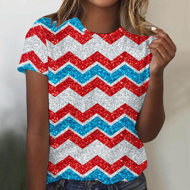 Fiudx Camisas para Mujer Camiseta de Manga Corta con Cuello Redondo y Estampado a Rayas Informal a La Moda para Mujer