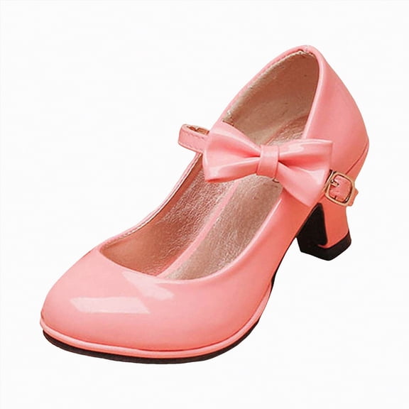 enyan Girls Dressy Shoes Girl's Dress Shoes Mary Jane Glitter Low Heel Wedding Party Princess Shoes for Toddler/Little/Big Kids,Pink,Size 13
