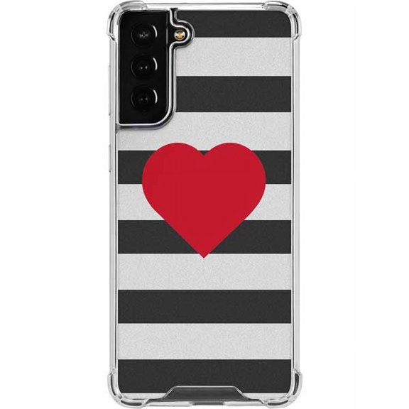 Skinit Hearts Black And White Striped Heart Galaxy S22 Plus Clear Case