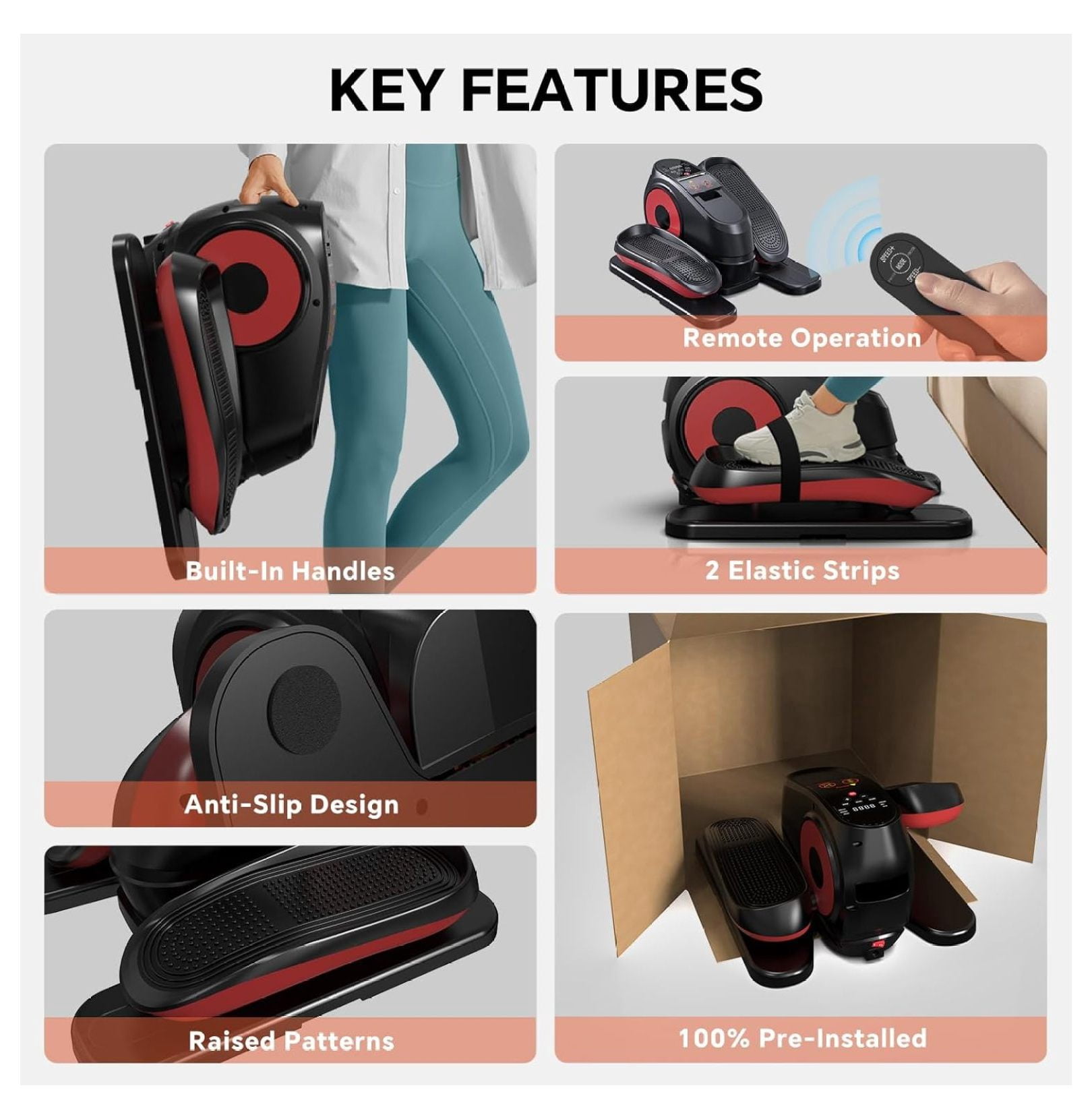 2026 New Under Desk Elliptical Machine, Electric Exerciser Pro with 16 Adjustable Speed, Quiet and Fully Assembled with Control & Non-Slip Foot Straps Black