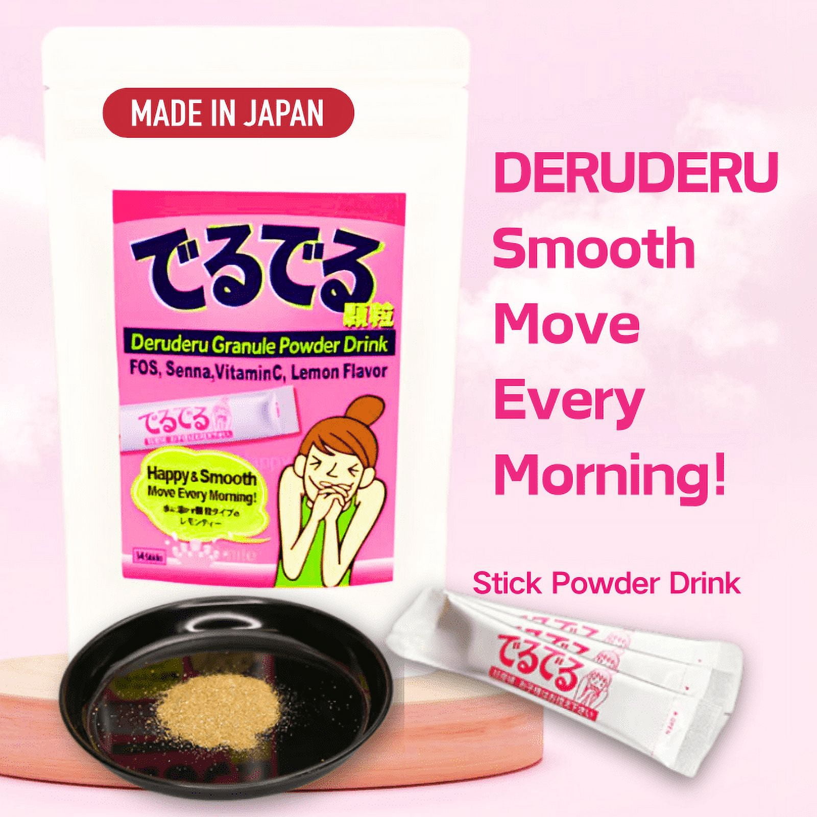 Deruderu Smooth Move Powder Drink Mix, 28 Sticks, Caffeine-Free, Sugar-Free, Gentle Herbal, Vitamins