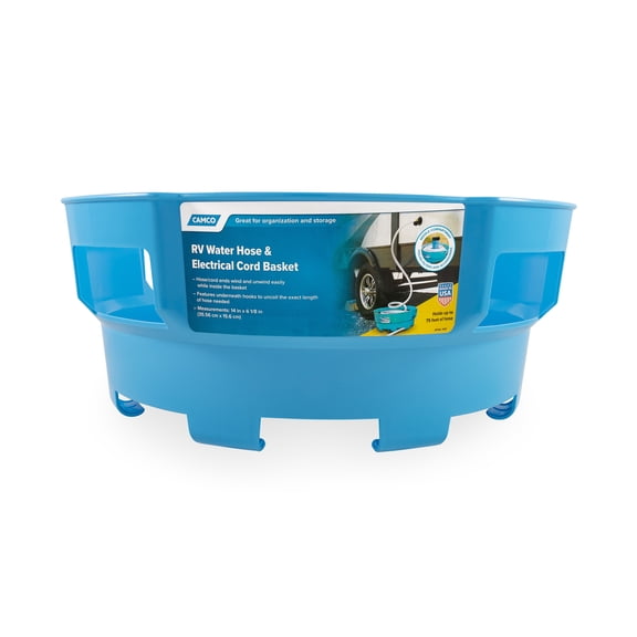 Camco RV Water Hose and Electrical Power Cord Basket, Blue (20166)