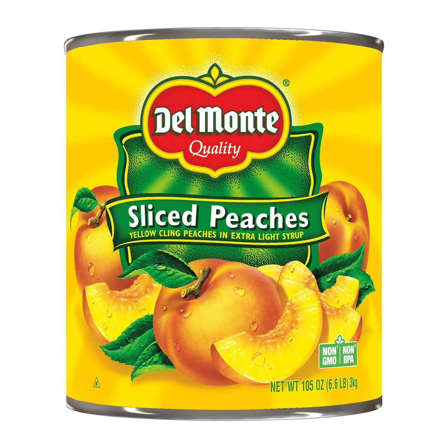 Del Monte Lite Sliced Peaches, Juicy Yellow Cling Peaches in Extra Light Syrup, 105 oz. With White Bowl By OMA