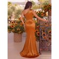 thumbnail image 2 of Womens One Shoulder Satin Maxi Dress, High Slit Brown, 2 of 7