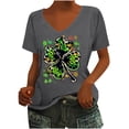 thumbnail image 3 of lcziwo Women's St. Patrick's Day Shirts Casual Cotton Comfy U Neck Lucky Clover Graphic Tee Tops 2025 Summer Short Sleeve Irish Shirt Dark Gray M, 3 of 5