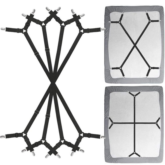 Siaomo Correas de Clip para sábanas - Correas de Soporte de Esquina para sábanas Entrecruzadas Ajustables de 2 vías Agarre Banda elástica para sábanas Correas para colchón Tirantes para sujetar (2 Jue