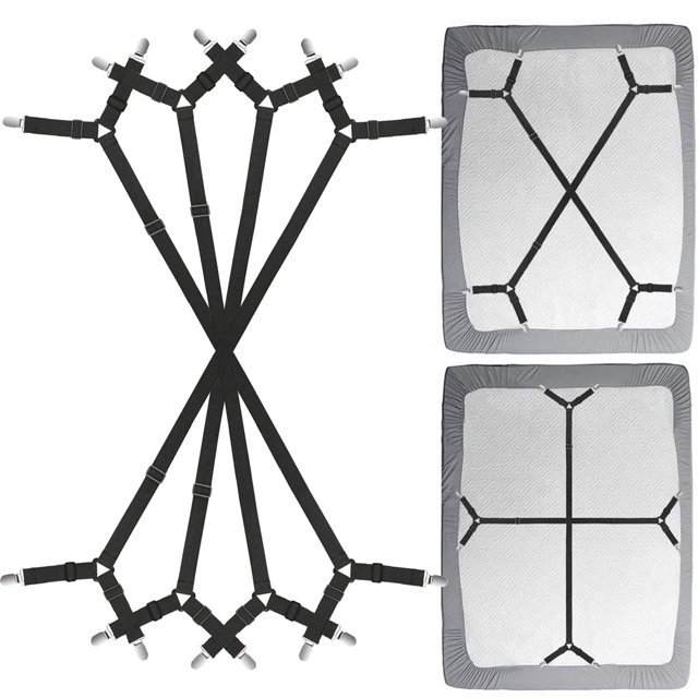 Siaomo Correas de Clip para sábanas - Correas de Soporte de Esquina para sábanas Entrecruzadas Ajustables de 2 vías Agarre Banda elástica para sábanas Correas para colchón Tirantes para sujetar (2 Jue