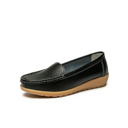 

Fangasis Women Boat Shoes Nonslip Flats Slip On Loafers Driving Lightweight Moccasins Black 10