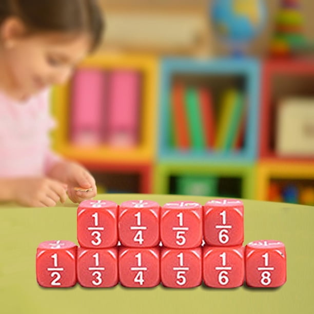 10 piezas de fracción de cuarto grado, materiales matemáticos Montessori fraccionario educativo rojo perfke Dados de fracciones