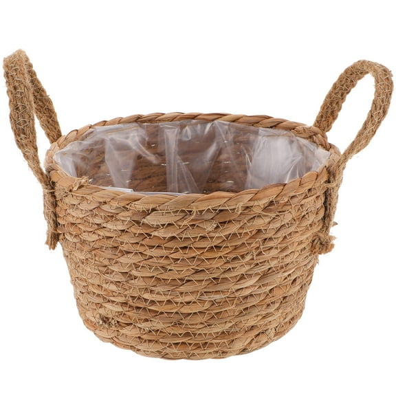 AURARMLET Handwoven Light Brown Rattan Flower Basket Planter, Decorative Wicker Basket for Home and Garden, 1 Set
