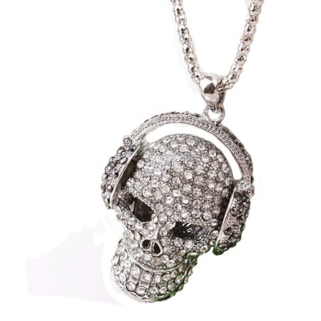 Divine Rock Pendant - Crystal Skull Head Necklace Pendant Rock 'n' roll Headphones Skull Ant-Tarnish, J-16