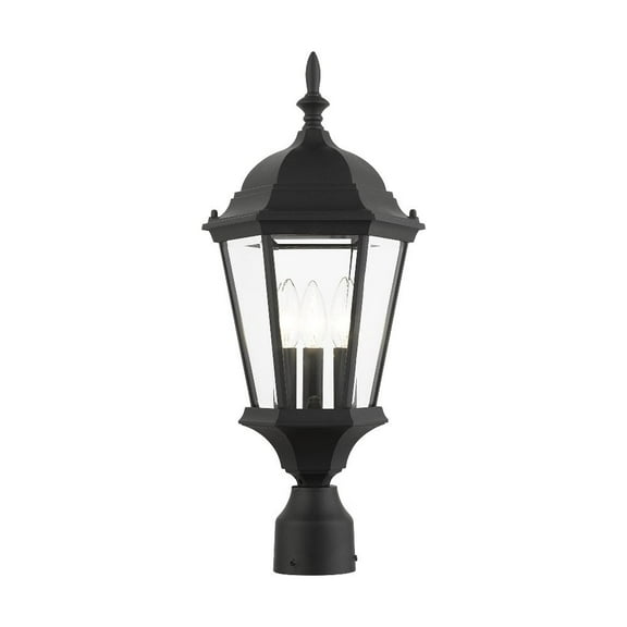 Livex Lighting Hamilton 3-Light Beveled Metal Outdoor Post Top Lantern in Black