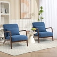 thumbnail image 6 of PAPROOS Accent Chair Set of 2, Mid-Century Modern Armchair with Solid Wood Frame and Pillow, Velvet Fabric Upholstered Reading Chair for Living Room Bedroom, Navy, 6 of 10
