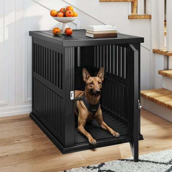 Dextrus Pet Dog Crate Furniture End Table,Waterproof Indoor Kennel for Small to Medium Dogs, Black
