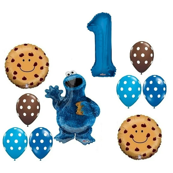 Sesame Street Cookie Monster 1st Birthday Party Balloon Decoration 10 Piece Set