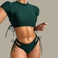 thumbnail image 2 of Ltctricy Women's Tankini Swimsuits Short Sleeve Crew Neck Side Drawstring Swim Top with Bottom Bathing Suits Two Piece Swimsuits, 2 of 3