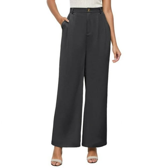 Bmisegm Women's Casual Wide Leg Trousers High Waist Comfortable Dress Pants Work Pants with Pockets for All Seasons Grey XXL