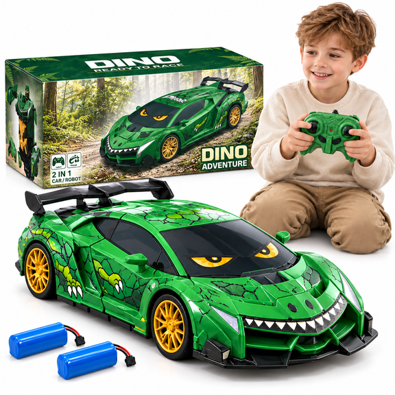 1:16 Dinosaur Transform Rc Cars for Boys 4-12, 2.4Ghz Halloween RC Car with One-Click Conversion, Two Batteries
