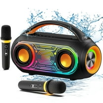 FanFun Waterproof Bluetooth Speaker, Portable Speaker with 2 Microphones & LED Lights for Outdoor/ Indoor Party, 6-Sound Effect Mic, D51-T