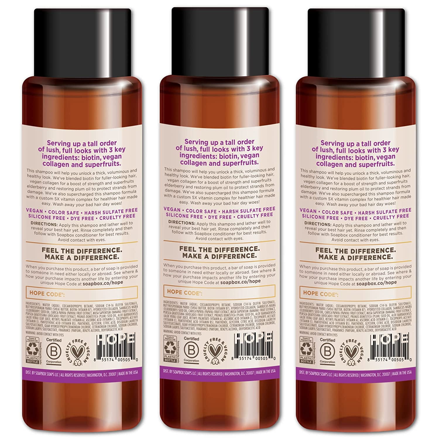 Soapbox Biotin & Superfruit Shampoo, Volumizing, Vegan, Color Safe