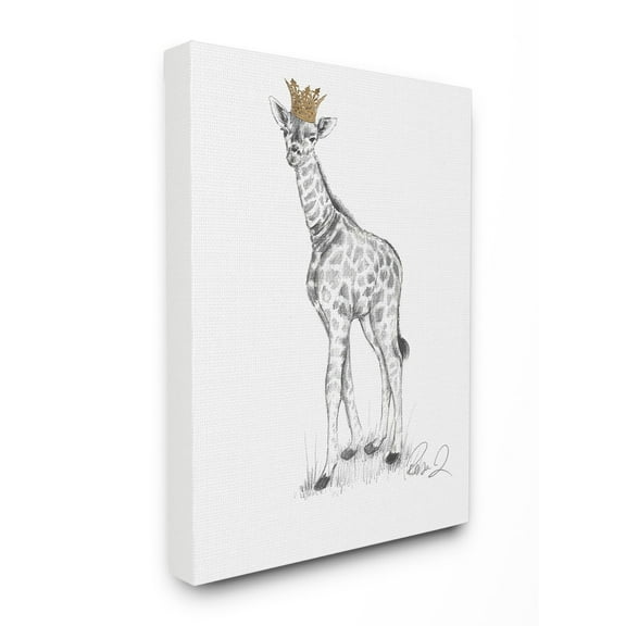 Stupell Giraffe Royalty Graphite Drawing Wall Art canvas wrapped - 16 x 20