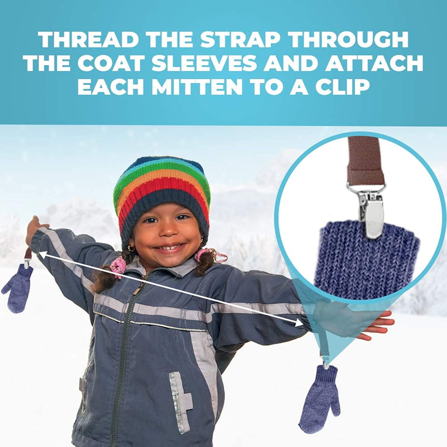 Hold’em One Piece Mitten Glove Clips for Toddler Kids - Light Blue