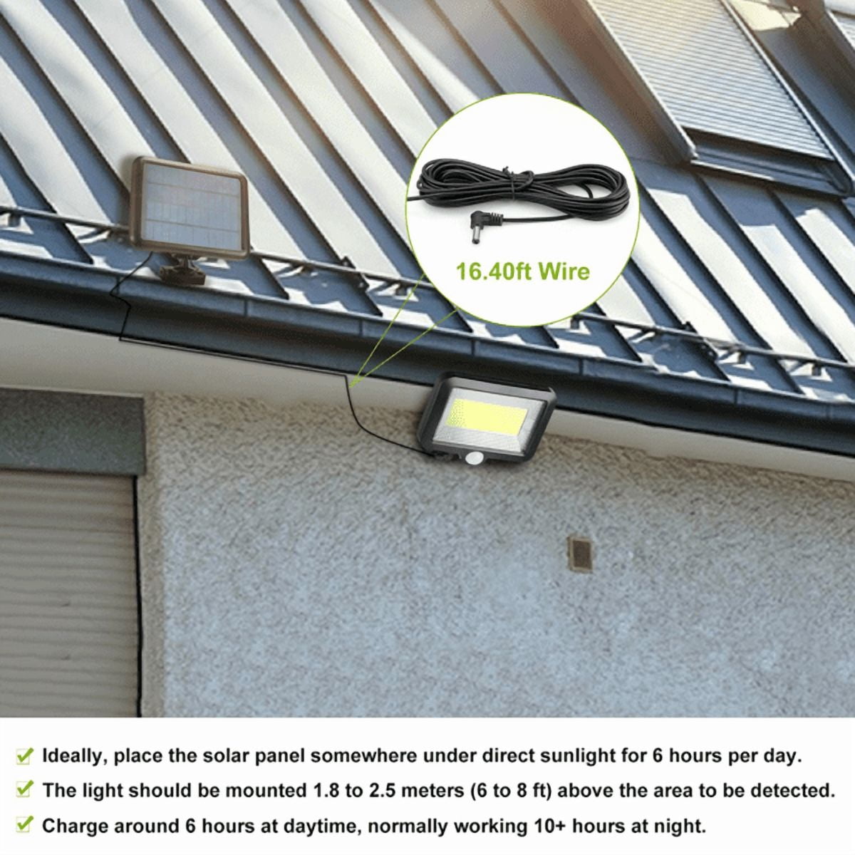 Outdoor Solar Wall Light,Motion & Light Sensor Activated,100 LED Beads,IP65 Waterproof,Rotatable Solar Panel with 16.4ft Cable for Patio Garage Doorway