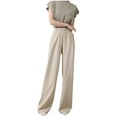 thumbnail image 2 of JXMVOJ Women's Solid Color Women's Suit Pants Loose Straight Leg Wide Leg Casual Sports Pants Long Pants - Beige,Plus Size Leggings With Pockets, 2 of 4