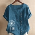 thumbnail image 3 of Qarigey Mujer Botones Estampado Manga Corta Cuello Camisa De Lino Prendas para la parte del cuerpo Verde oscuro 3XL, 3 of 6