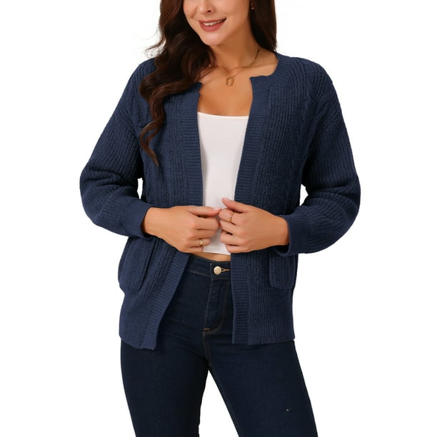 Cardigan de suéter de mujer INSPIRE CHIC, abierto en la parte delantera, de manga larga, tejido, casual, con bolsillos